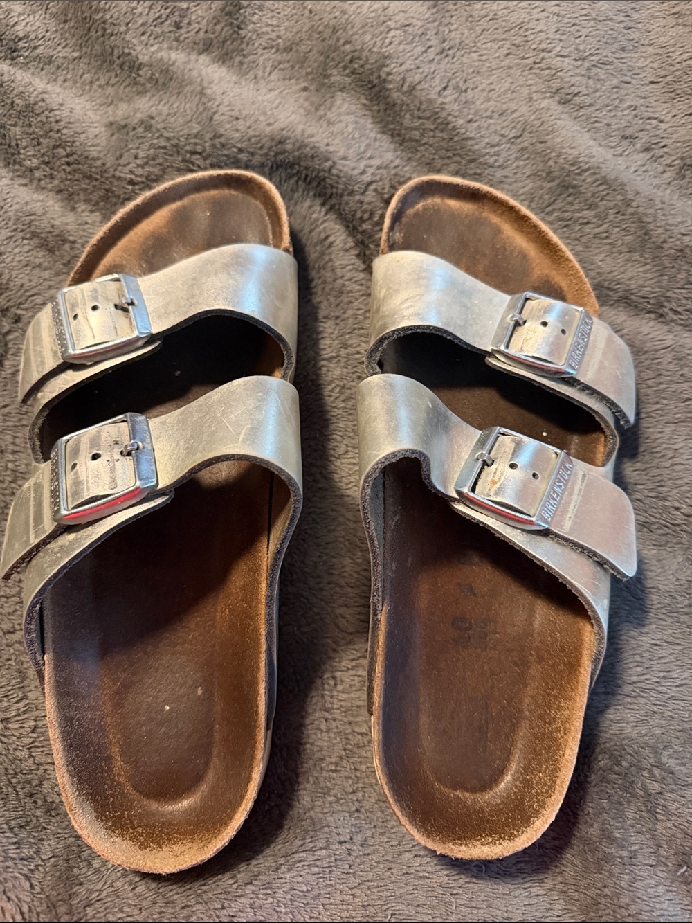 Birkenstock Metallic Silver Double-Buckle Slides